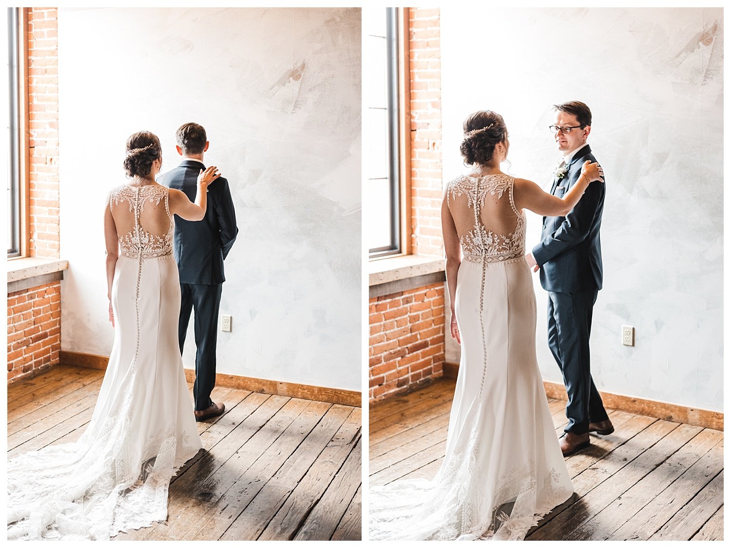 The Booking House wedding, Manheim PA, bride and groom first look