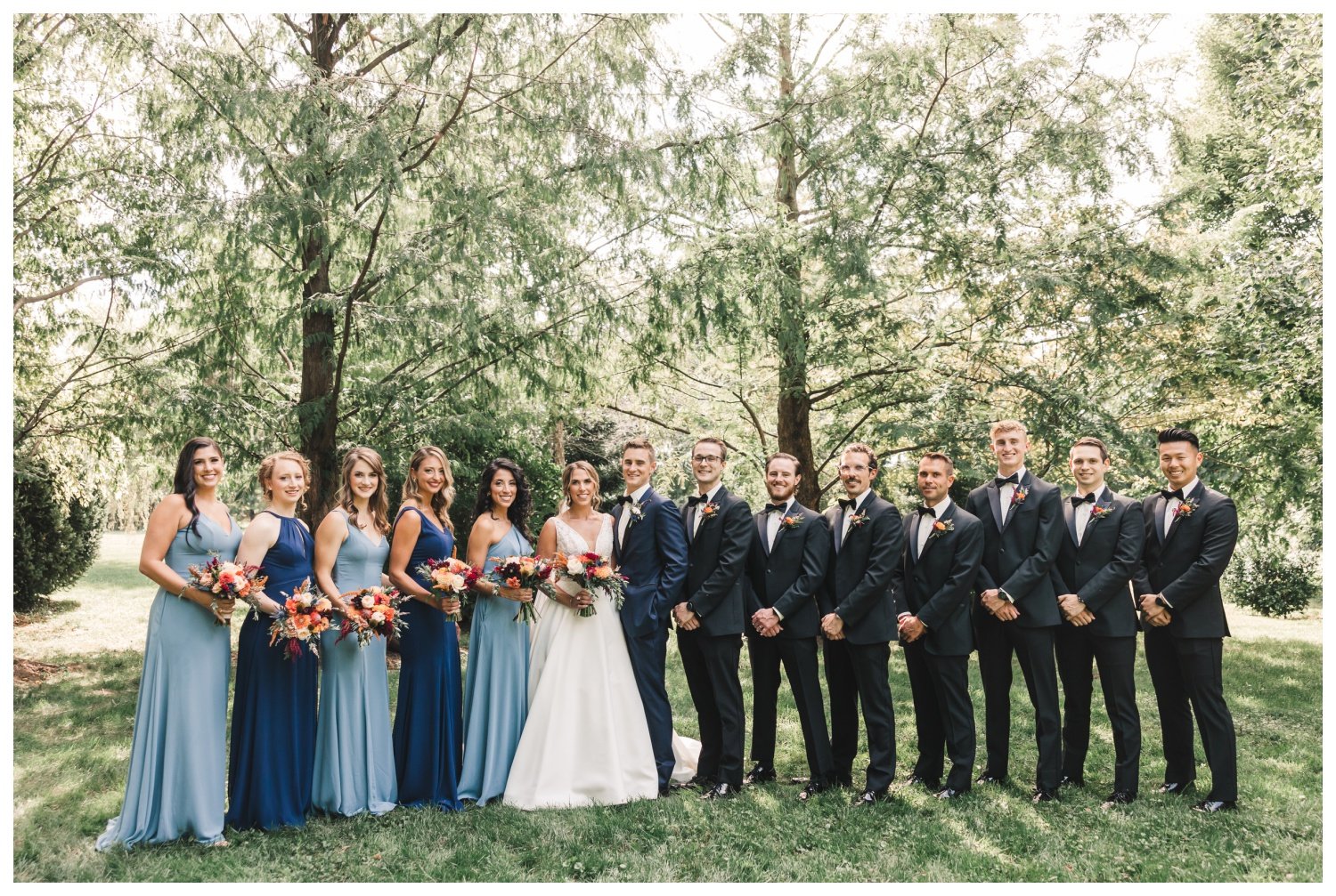 The Barn at Silverstone Wedding, Lancaster PA, bridal party, dusty blue, navy