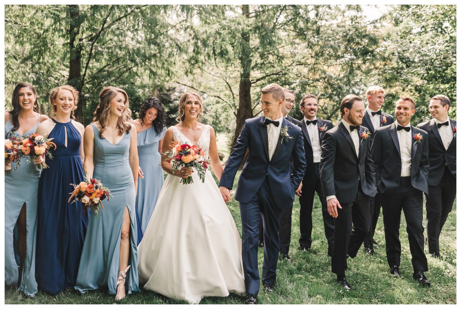The Barn at Silverstone Wedding, Lancaster PA, bridal party, dusty blue, navy