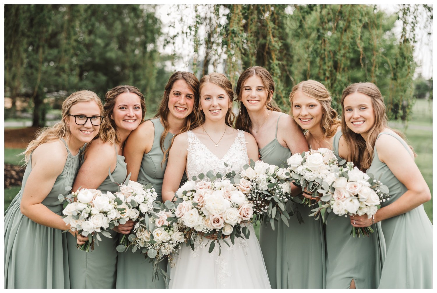 Harvest View Barn at Hershey Farms Wedding, bride and bridesmaids, flower bouquets, 