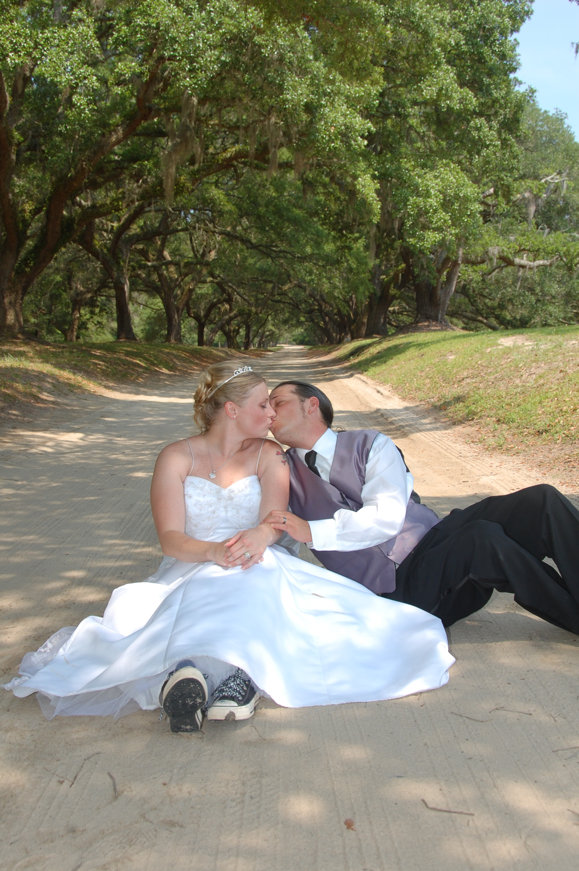 Bride and groom at Orton Plantation.