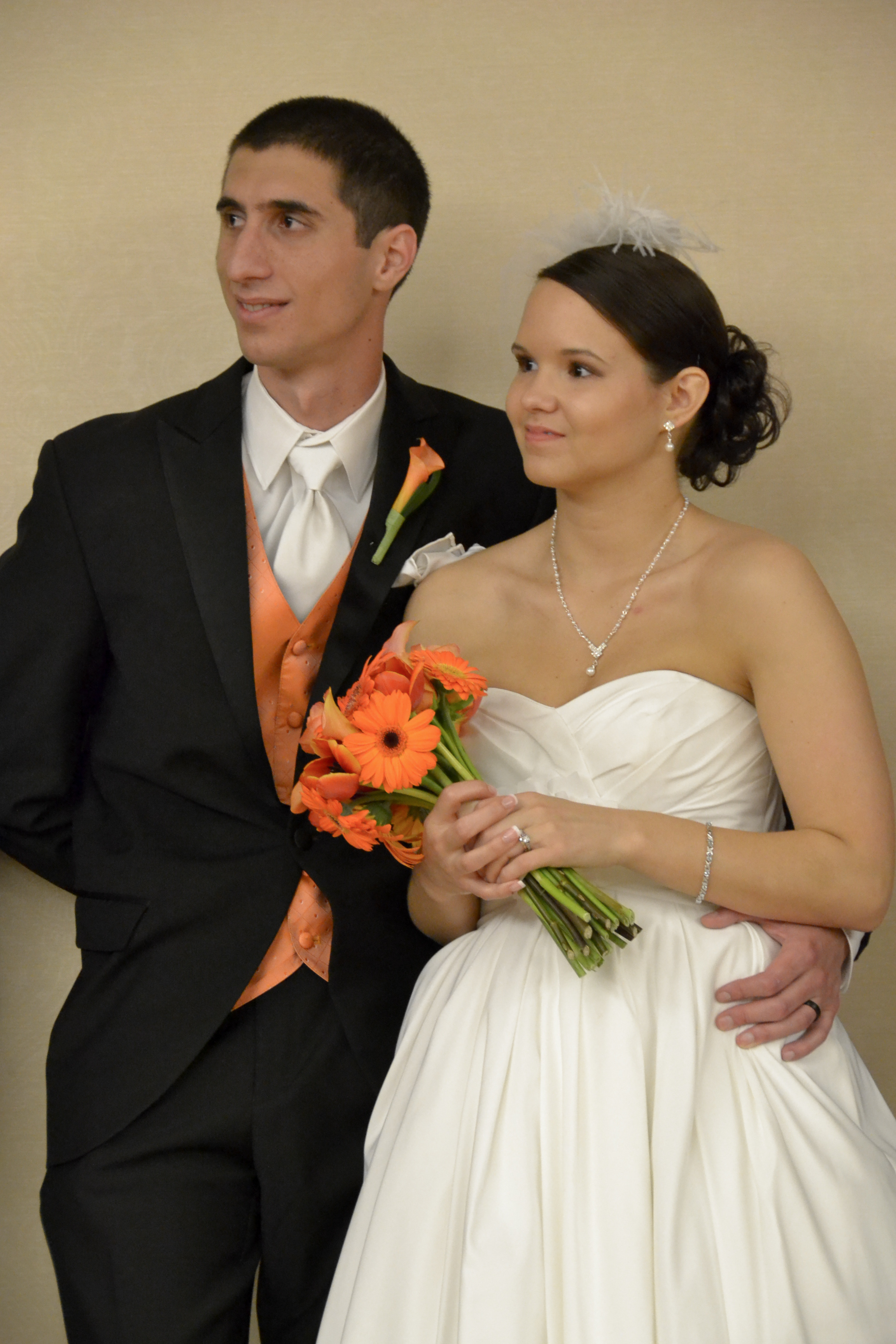 Candid shot of bride and groom. 