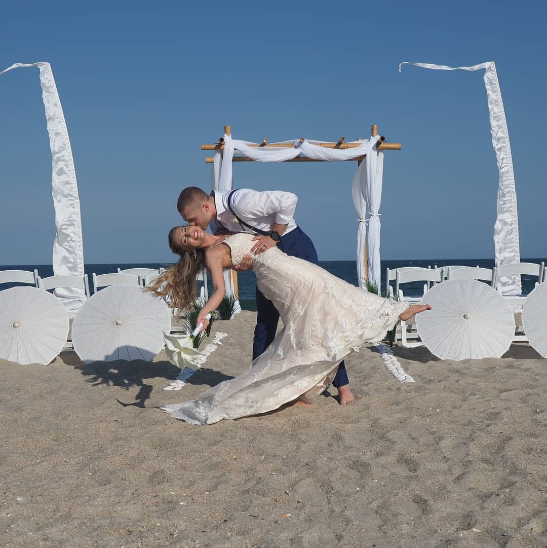Beach Wedding. Small intimate beach wedding on Wrightsville Beach, NC. Really nice couple. Beach setup by Beachside Occasions. 
#beachweddings #beachsideoccasions #brideandgroomportraits #beachwedding #billybeachphoto #billybeach #weddingdip #wrights