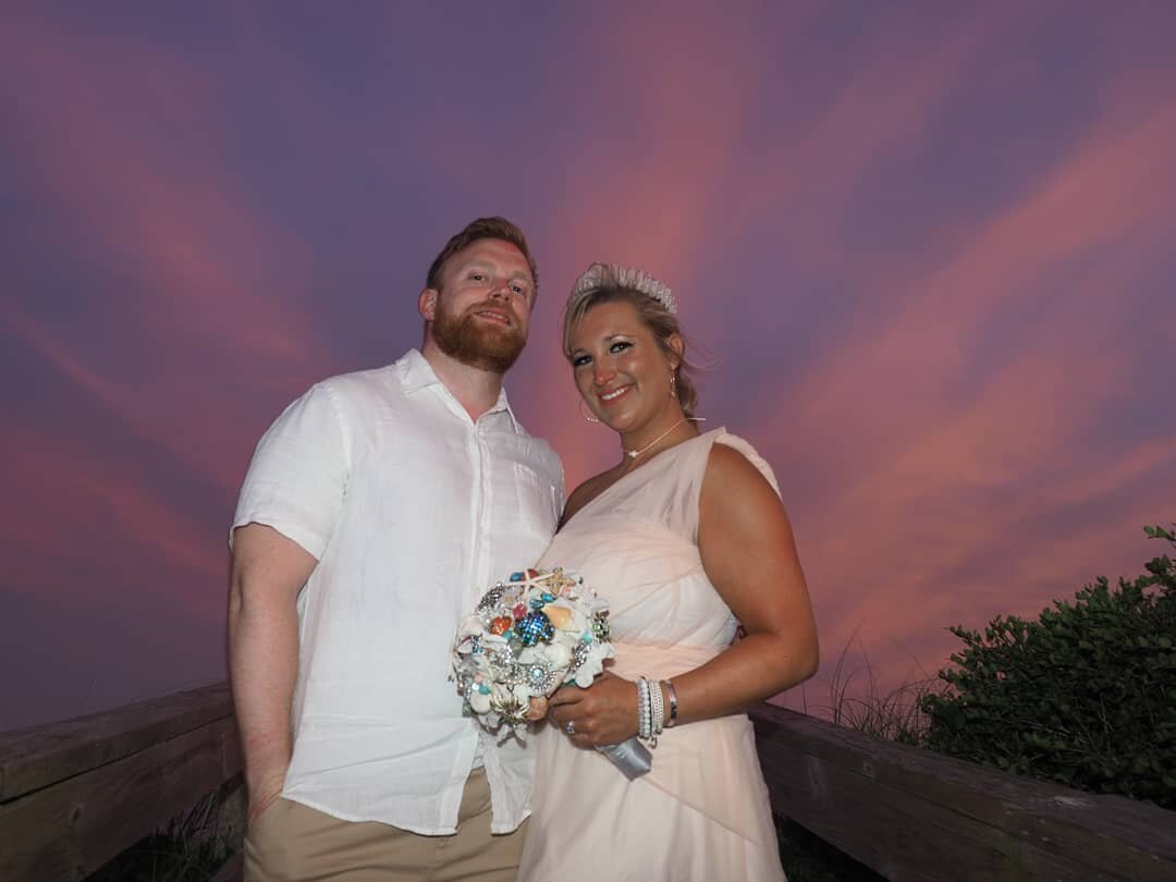 Beautiful sky at Topsail. This couples wedding plans were ruined last year during the hurricane. They ended up getting married in their hometown, with a super small ceremony. They came to Topsail on vacation and brought their wedding attire for a ses