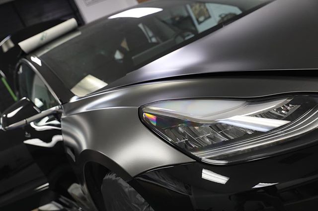 Getting a feel for the new @kpmfusa Satin Nero on this Tesla Model 3 last week, perfect finish and color on this car! After pics coming soon 🙅🏽♂️