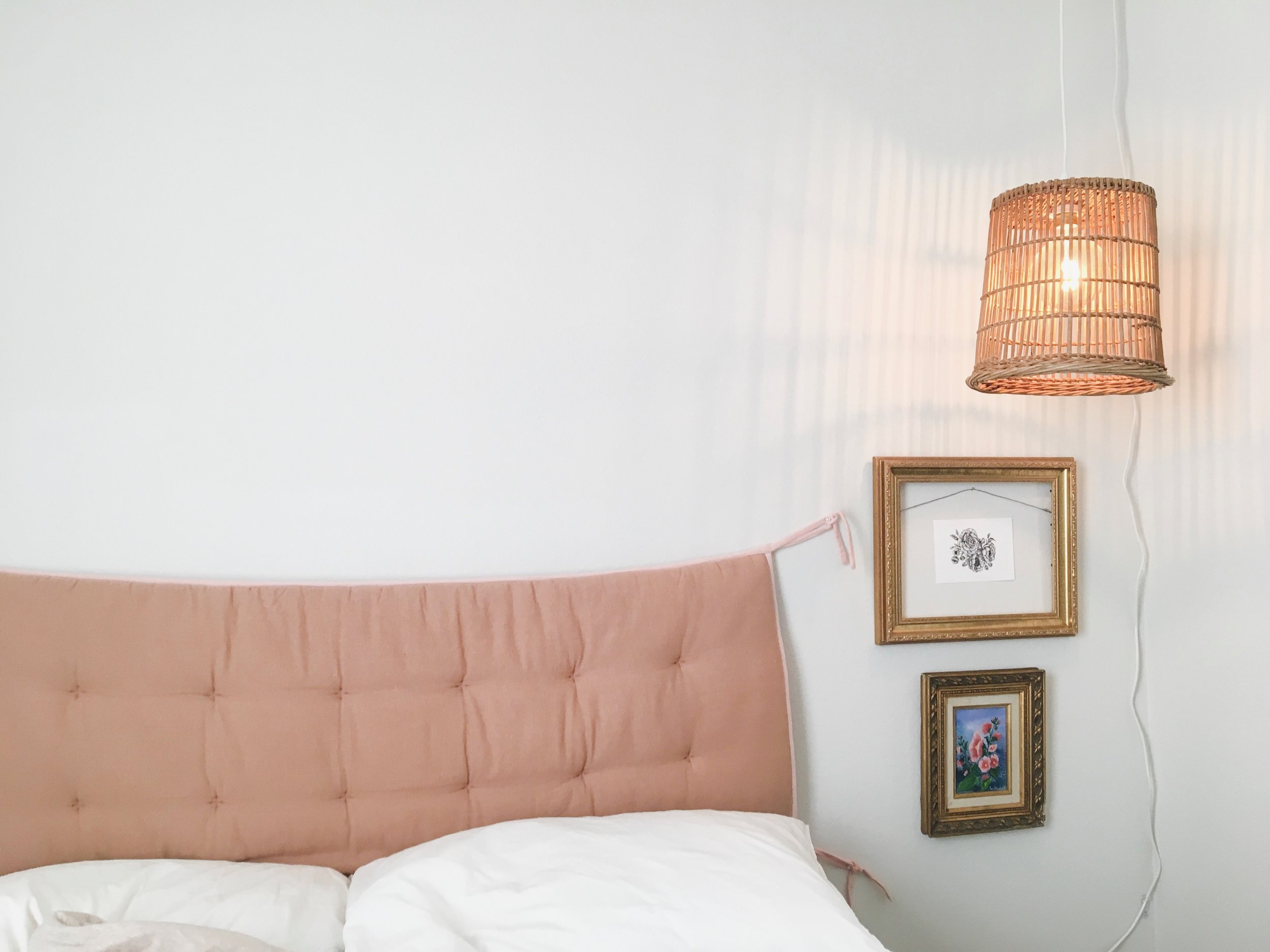 vintage frames from goodwill , hanging lamp from the garage sale warehouse