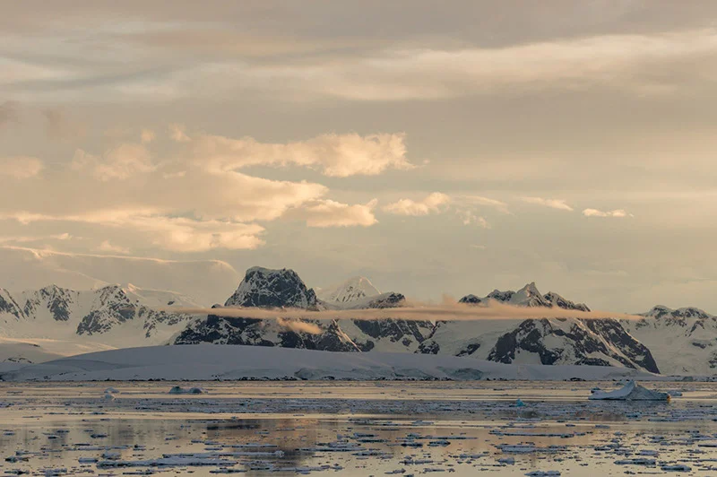 Anvers Island Mountains near Midnight. Antarctica