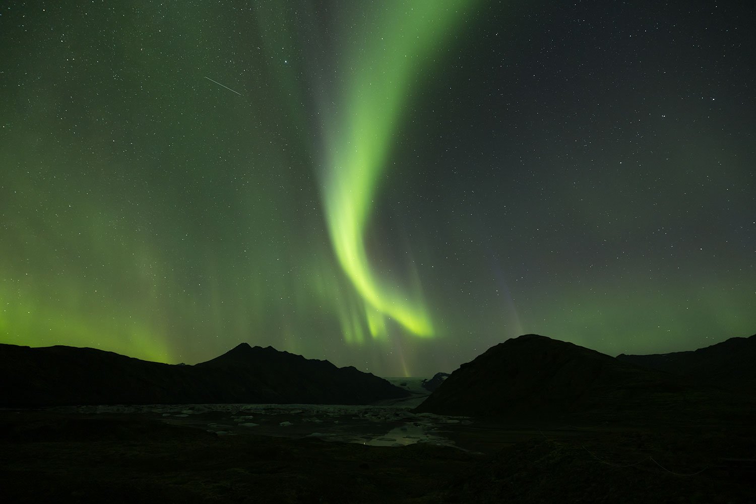Aurora Borealis, Heinabergslón Glacier Lagoon. Iceland, 2022