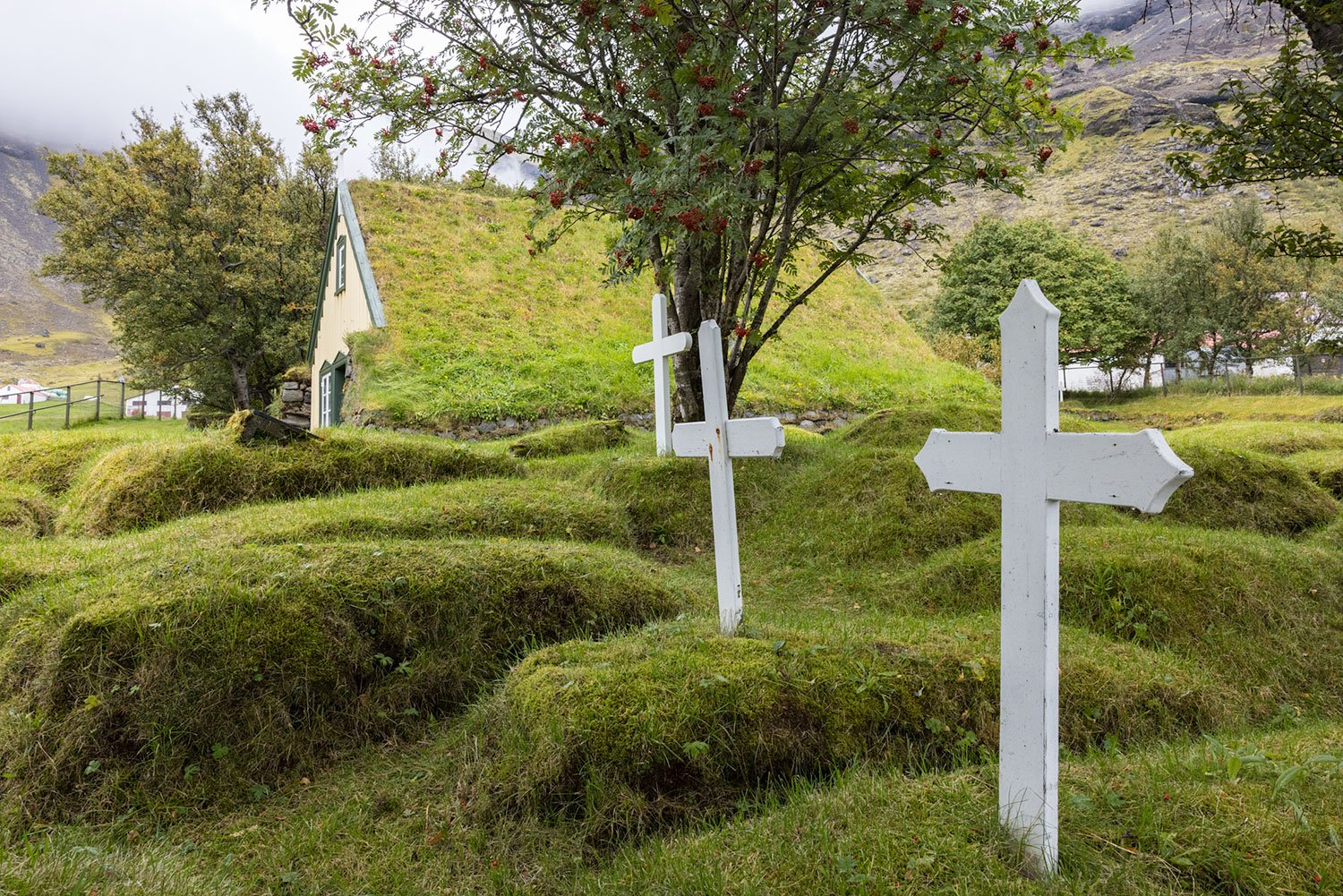 Raised Graves at the Hofskirkja Turf Church. Iceland, 2022