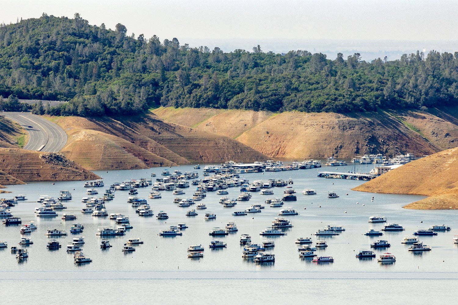 Shrinking Boat Harbor, Lake Oroville Reservoir. Oroville, CA. 2022 (39°35'5.634" N 121°26'18.774" W)