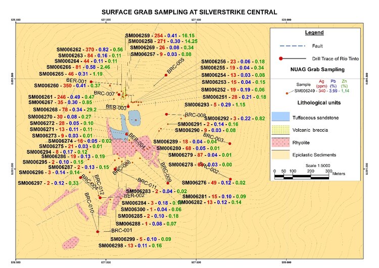 Figure 3: Surface Grab Sample Results by New Pacific from the Silverstrike Central