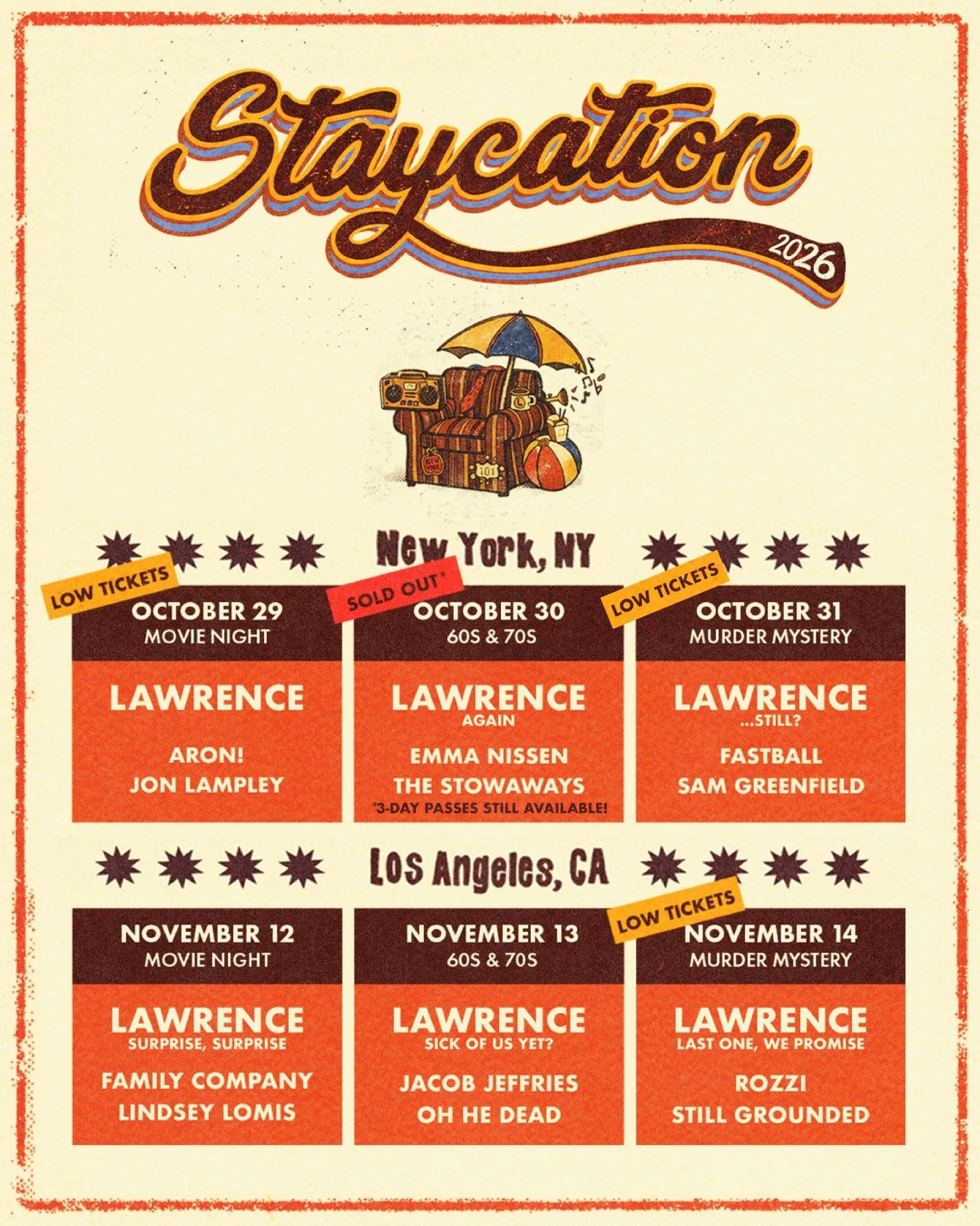 Who's going? @lawrencetheband Staycation 🛋️