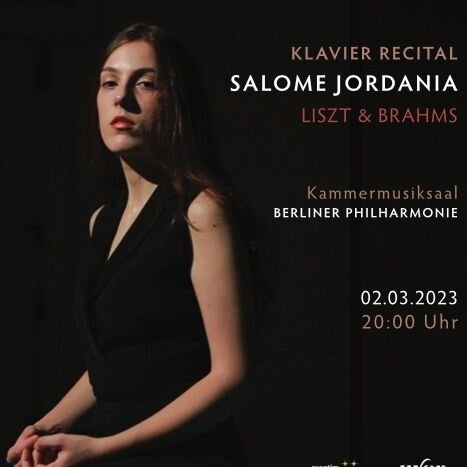 2021 NYCA Worldwide Debut Audition Winner's Berlin Philharmonie Hall Debut Recital
Salome Jordania, Klavier Recital
March 2, 2023 at 8pm
Tickets: https://www.berliner-philharmoniker.de/en/concerts/calendar/details/54892/

PROGRAM: 
Franz Liszt
Ann&ea