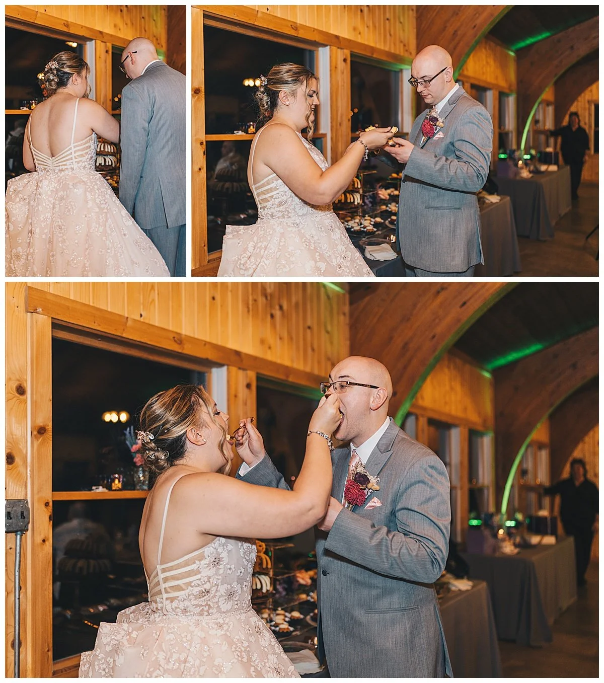 Couple during cake cutting at their wedding in Ohio