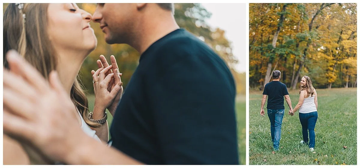 Sunset engagement photos at The Barn at Murphey Farm with warm golden light