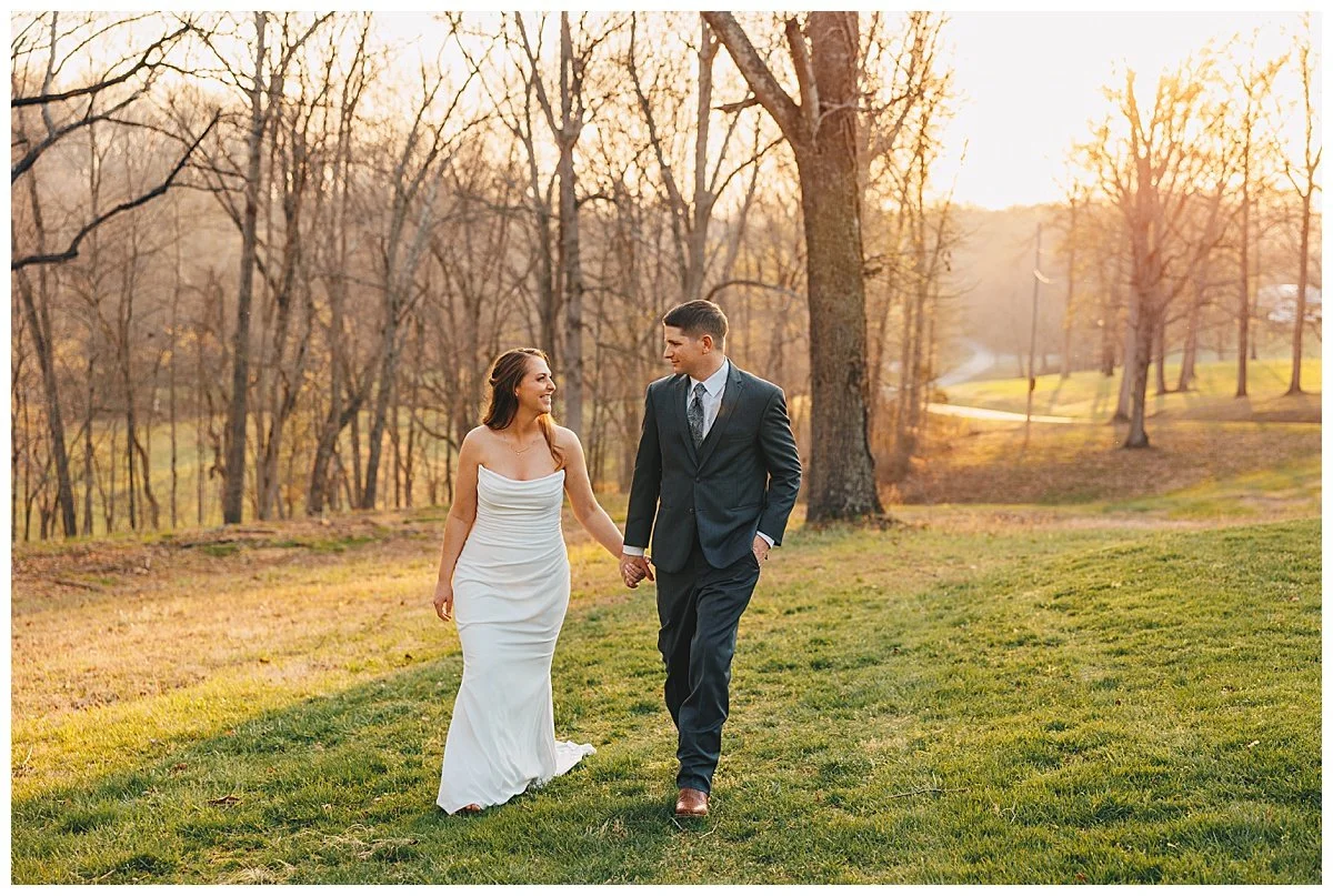 Couple during golden hour during their backyard wedding in Nashville