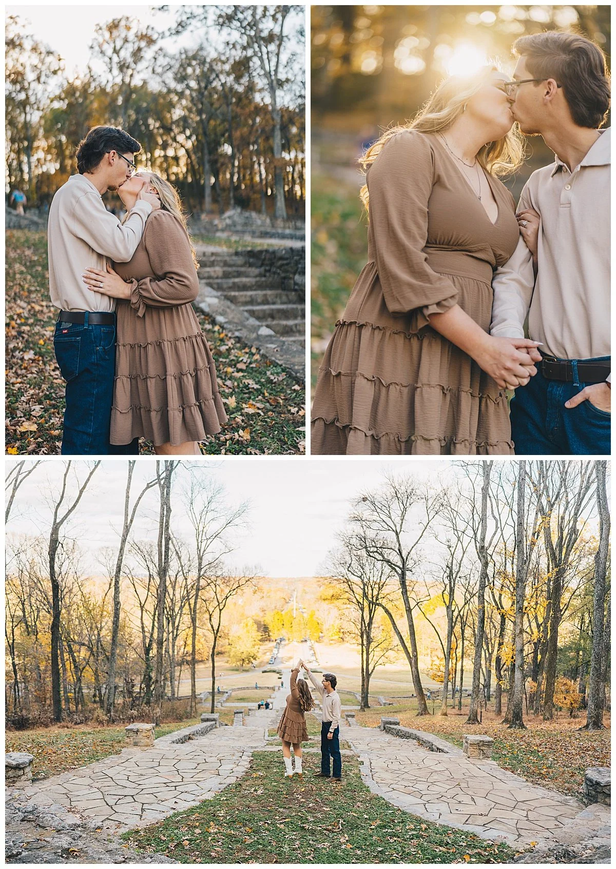 Engagement portraits of a couple enjoying a November day at Percy Warner Park in Nashville