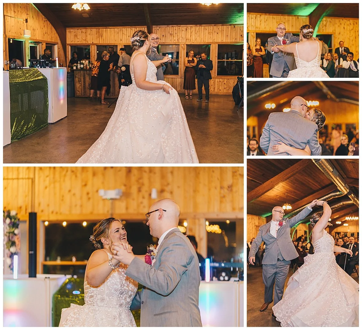 Bride and groom entering reception surrounded by family and friends