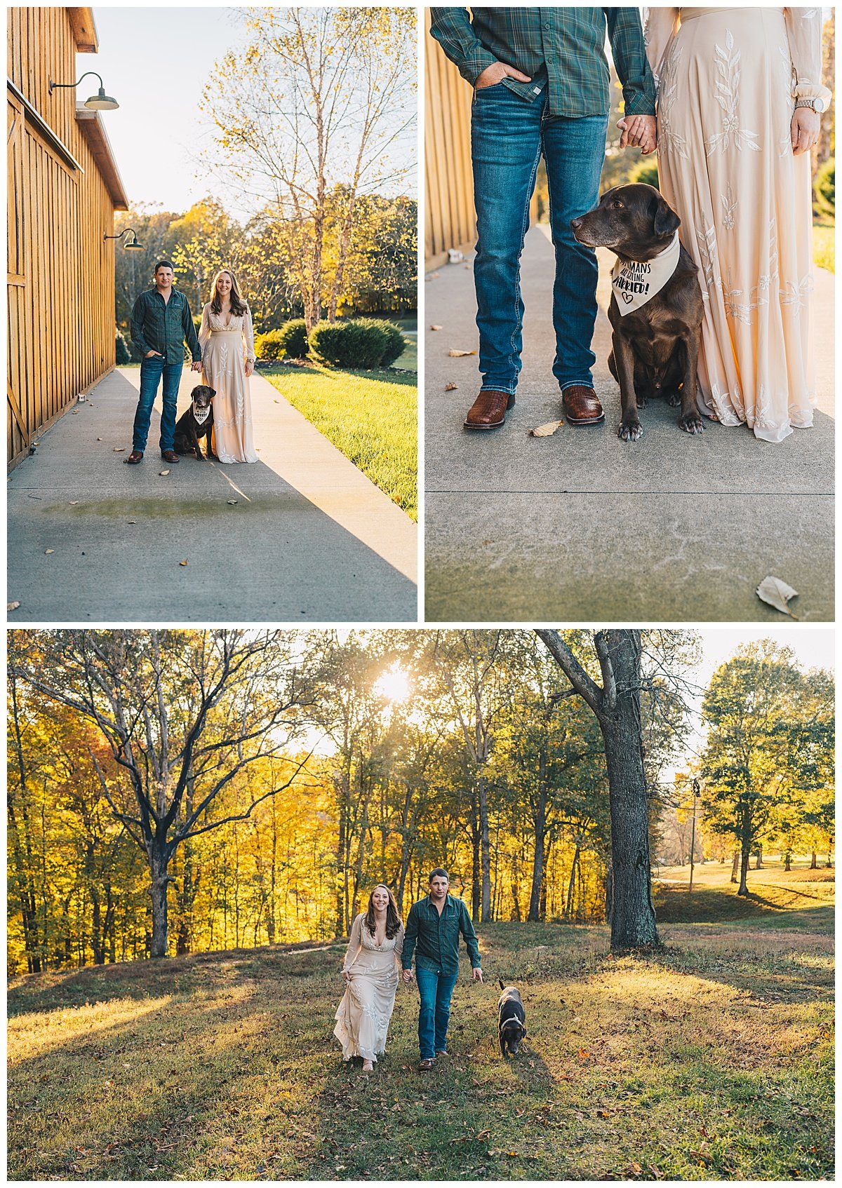 Jake and Lindsay laughing together during their engagement session at The Barn at Murphey Farm