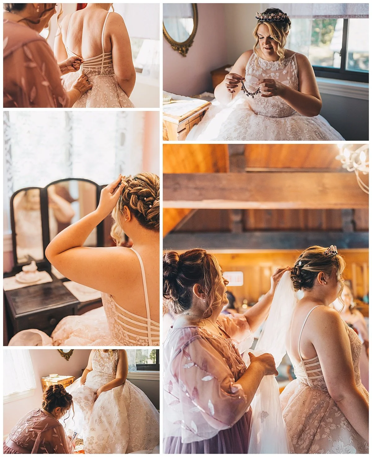 Bride putting on wedding jewelry at Amity House in Richfield, Ohio
