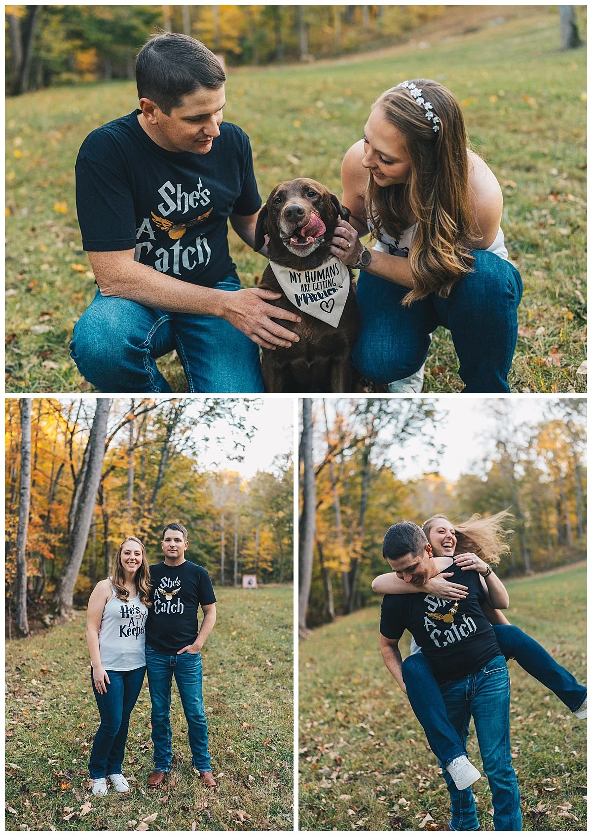 Engaged couple spending time together at The Barn at Murphey Farm during sunset