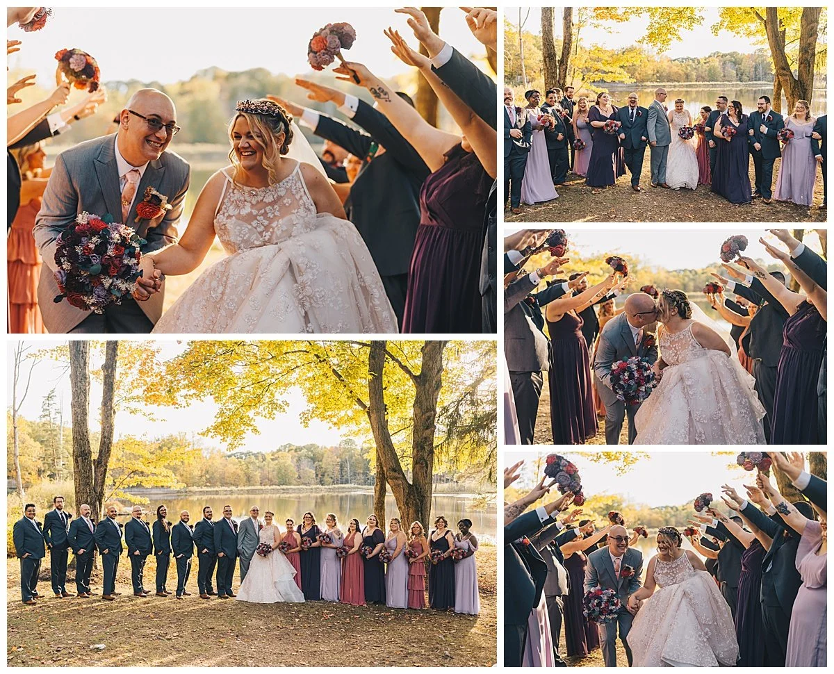 Bridal party portraits during fall wedding at Richfield Heritage Preserve