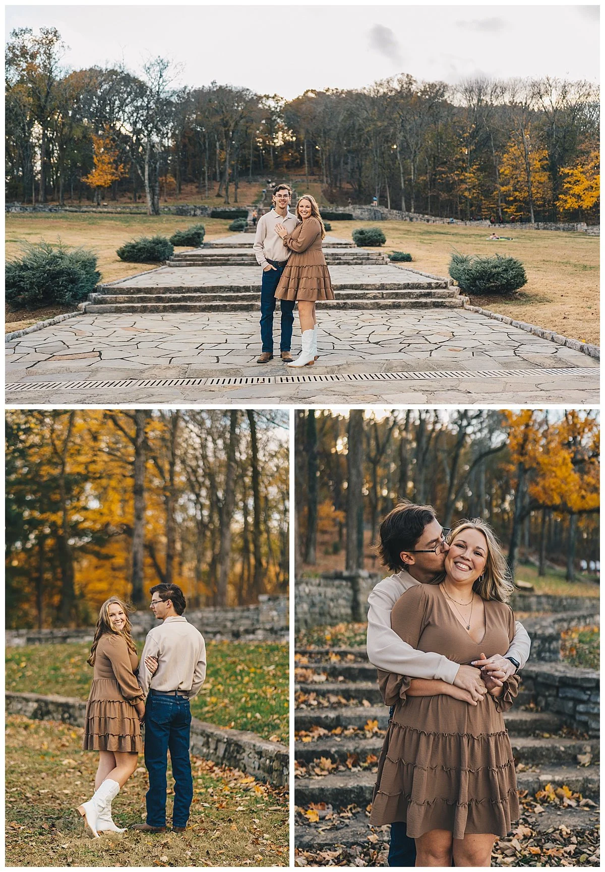 Nashville engagement session at Percy Warner Park featuring a couple on the stone steps