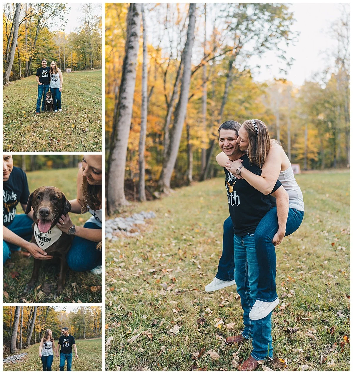 Engagement photos with a chocolate lab during a barn engagement session in Tennessee