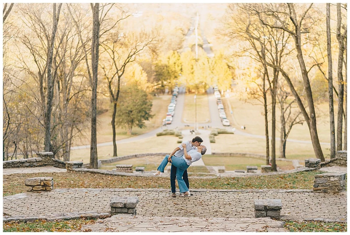 Nicole and Tyler during their fall engagement session at Percy Warner Park in Nashville, Tennessee