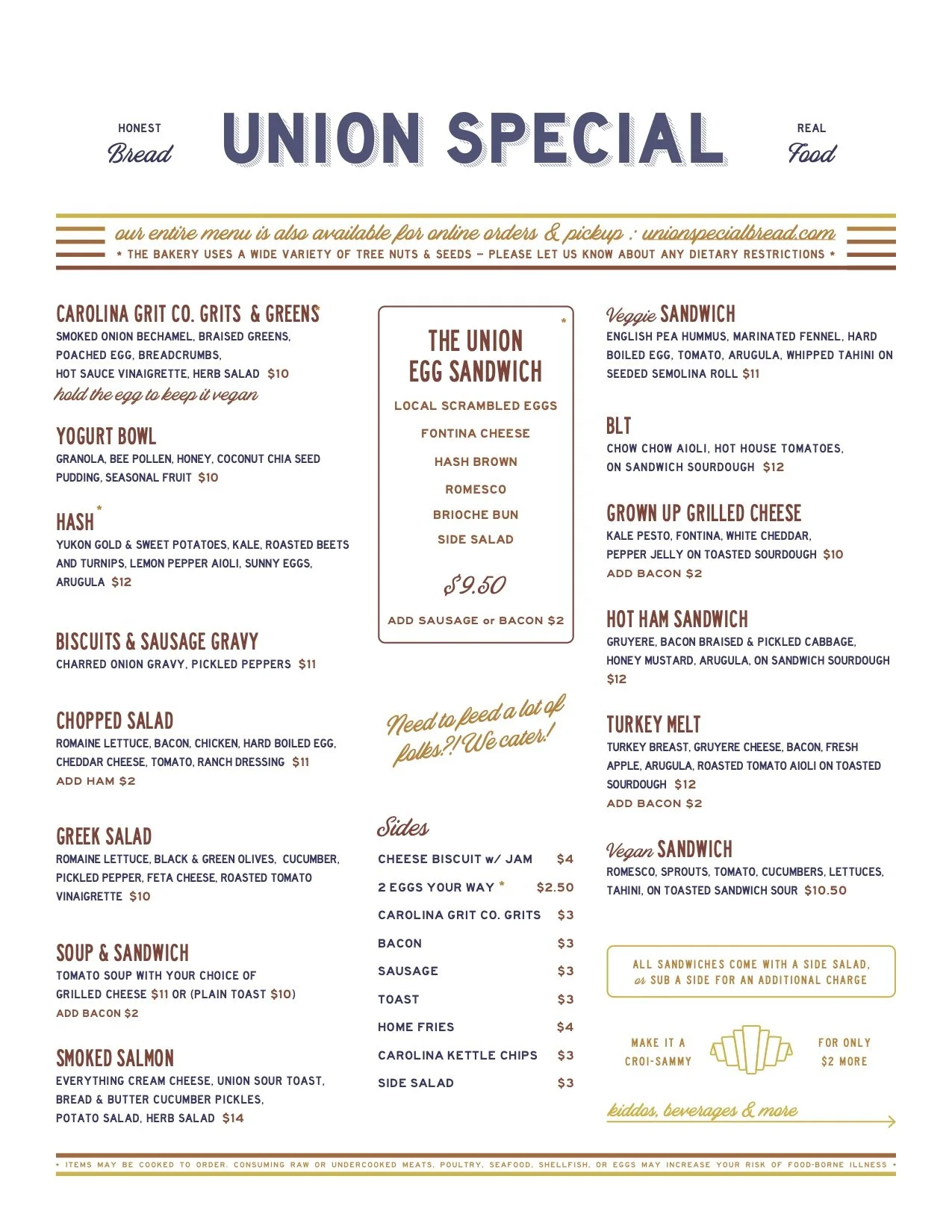 Menus — Union Special