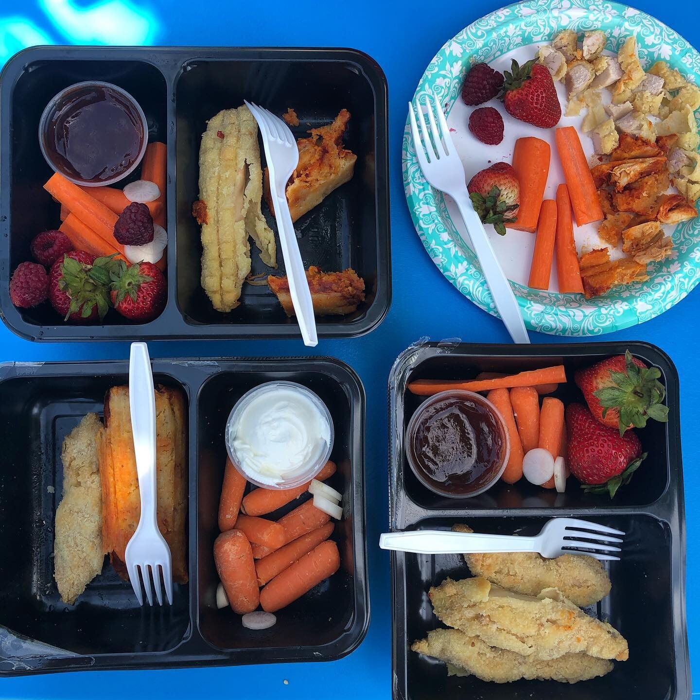 Here are my 4 kid&rsquo;s lunches today. I divided 3 @eatcooked meals between the 3 big kids and added some berries. The 21 month old got little nibbles of everyone else&rsquo;s food. 
.
What&rsquo;s on your kid&rsquo;s plate today?