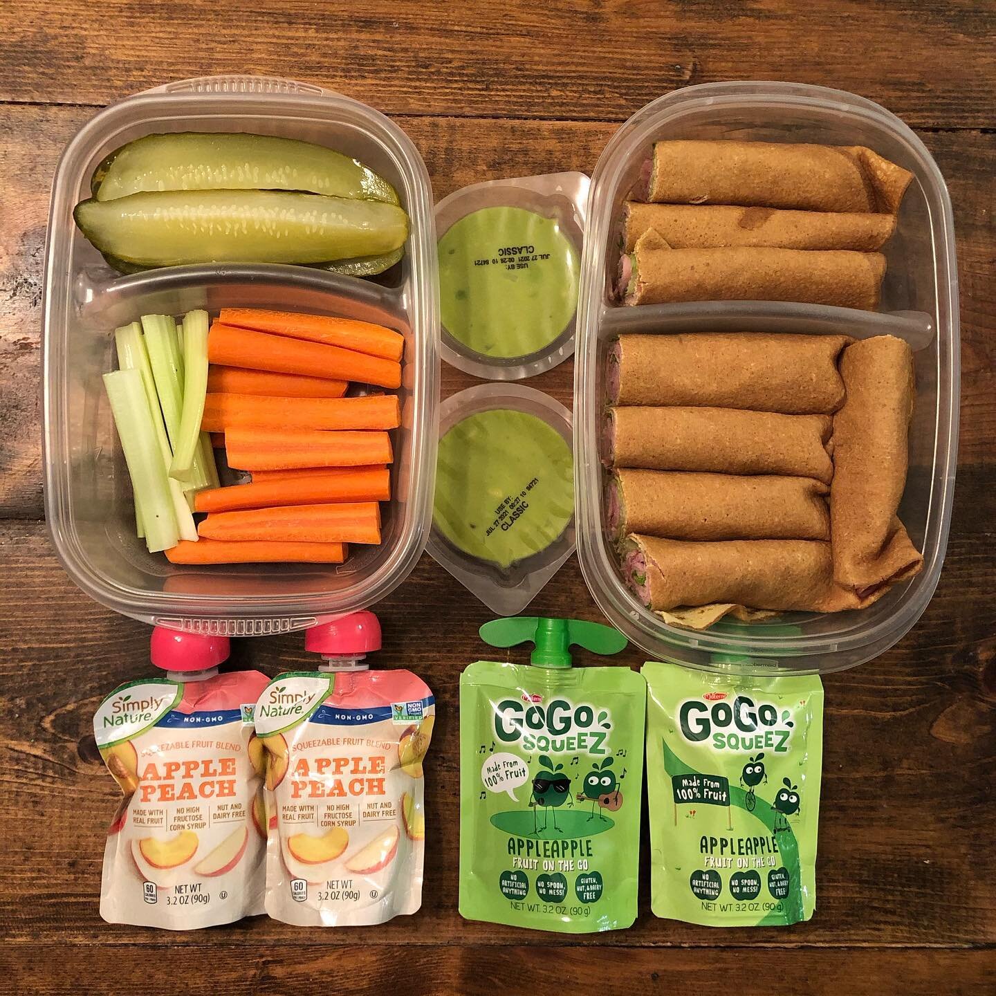 After our chiropractic appointments, we headed to a new park today:
- ham and romaine wraps with @crepini_healthywraps 
- pickles
- carrots, celery, and guacamole 
- applesauce pouches
.
I decided on our park plans last night and made our lunches so 