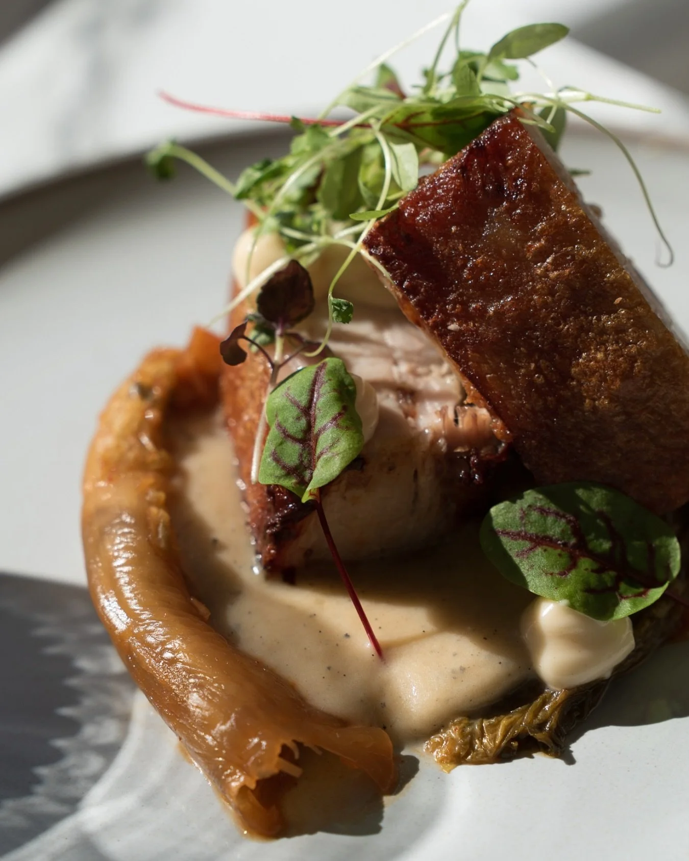 Have you tried our twice-cooked crispy pork belly yet? Served with burnt apple sauce, house kimchi, and kimchi emulsion.
Sweet, spicy, and perfectly crunchy.

.
.
.

#porkbelly #crunchyporkbelly #noosaeats #noosarestaurant #noosafood #noosamainbeach 