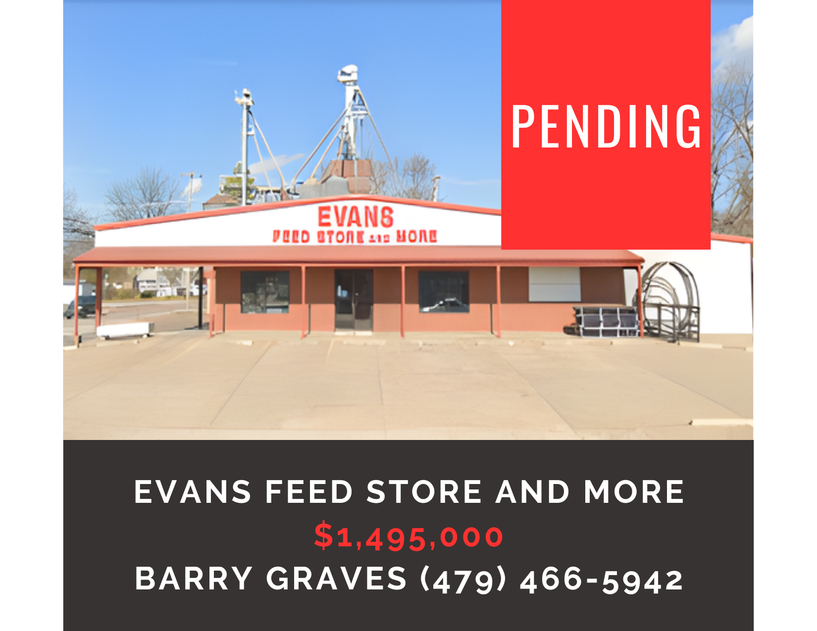       
  
     Evans Feed Store and More    Type:  Farm Supply, Retail, Commercial  Location:  Green Forest, Arkansas   Pending:  $1,495,000  —  includes Business Assets &amp; Real Estate   This is a rare chance to acquire a family-owned and operated