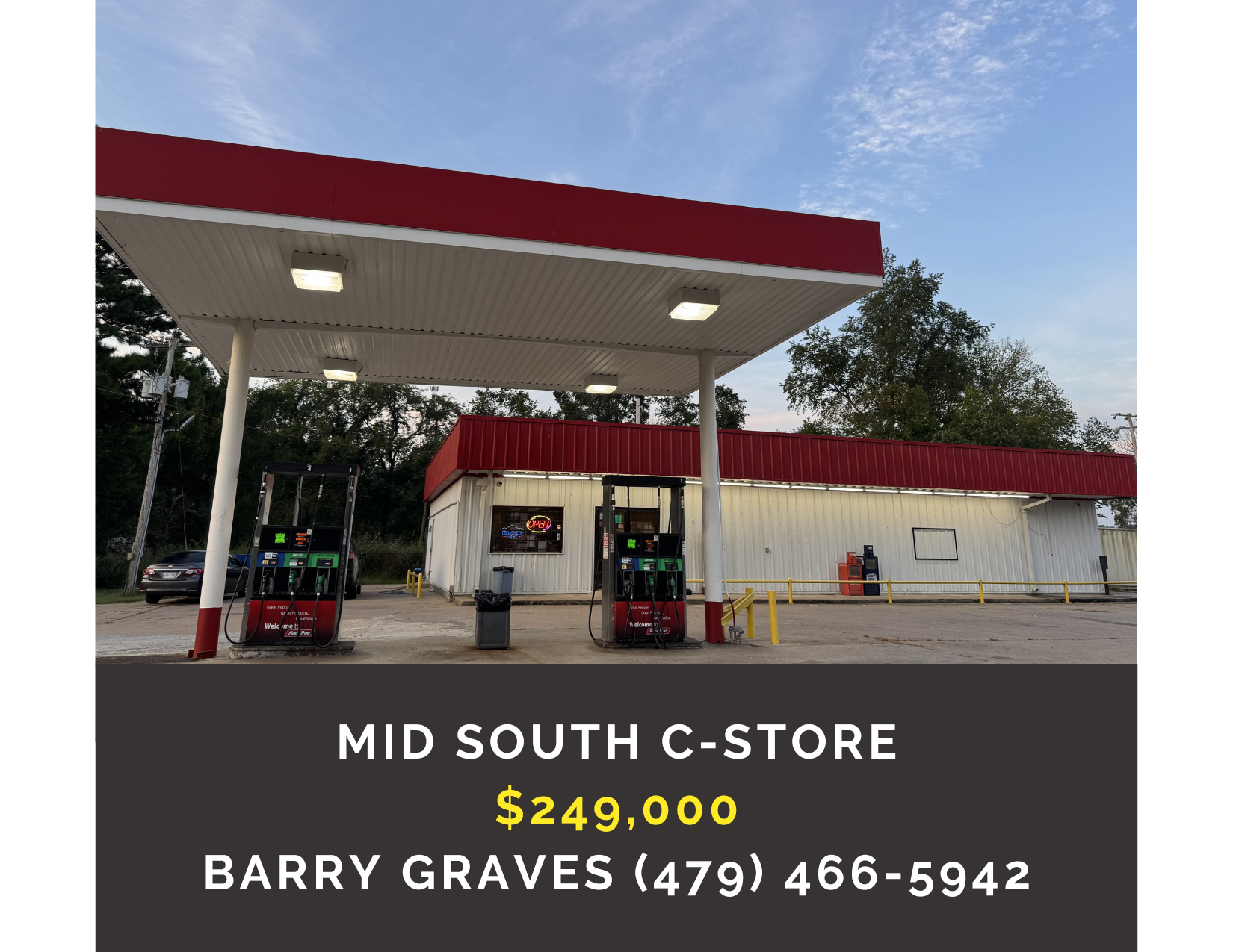       
  
     Mid South C-Store    Type:  Convenience Store, Retail, Fuel  Location:  Northeast   Oklahoma  Price:  $249,000  This established convenience store represents a strategic retail opportunity in the gas station industry, featuring a prime