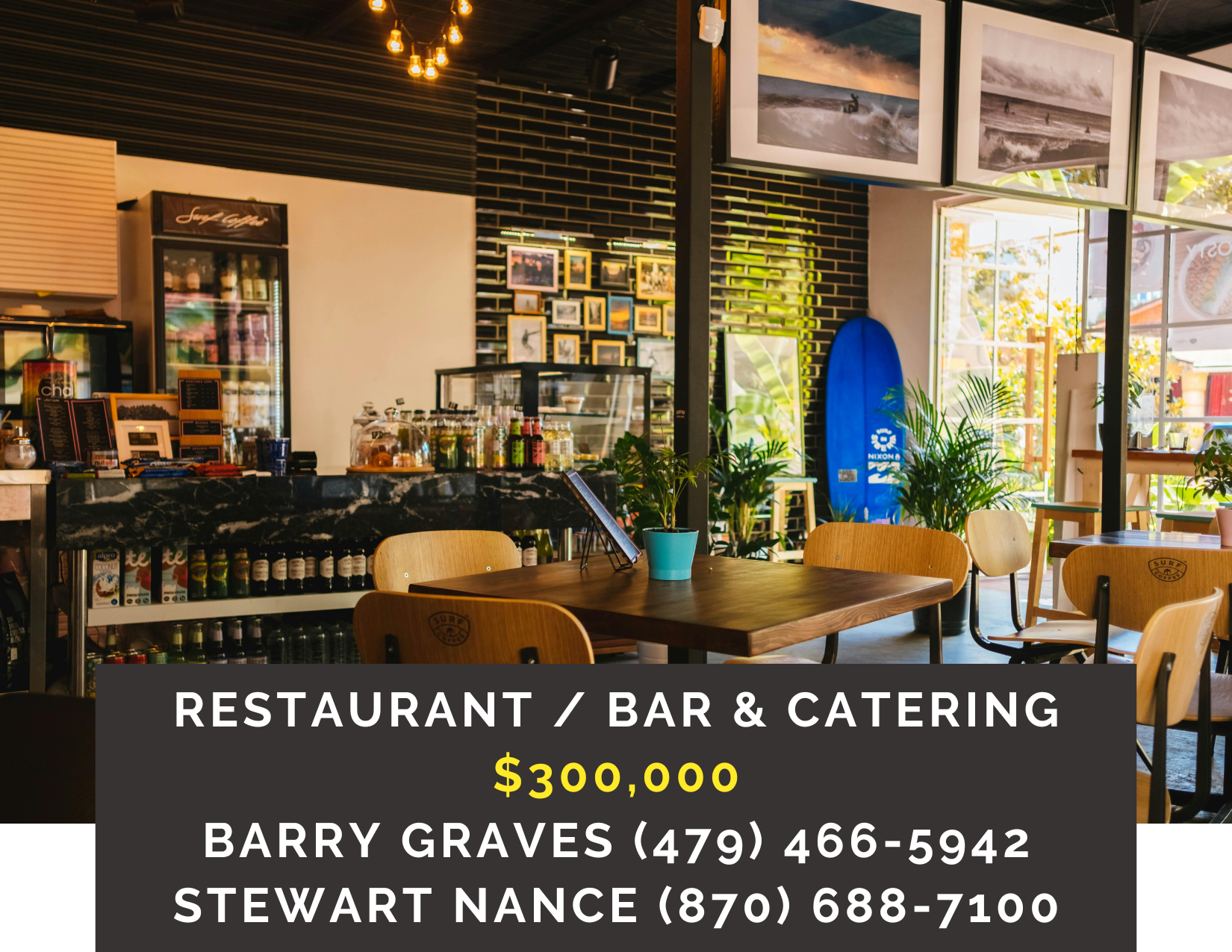       
  
     Restaurant and Bar with Catering    Type:  Restaurant, Bar, Hospitality  Location:  Arkansas   PRICE NOW:         $300,000    An established franchise operation focused on providing a fast-casual bar and restaurant. Positioned comforta