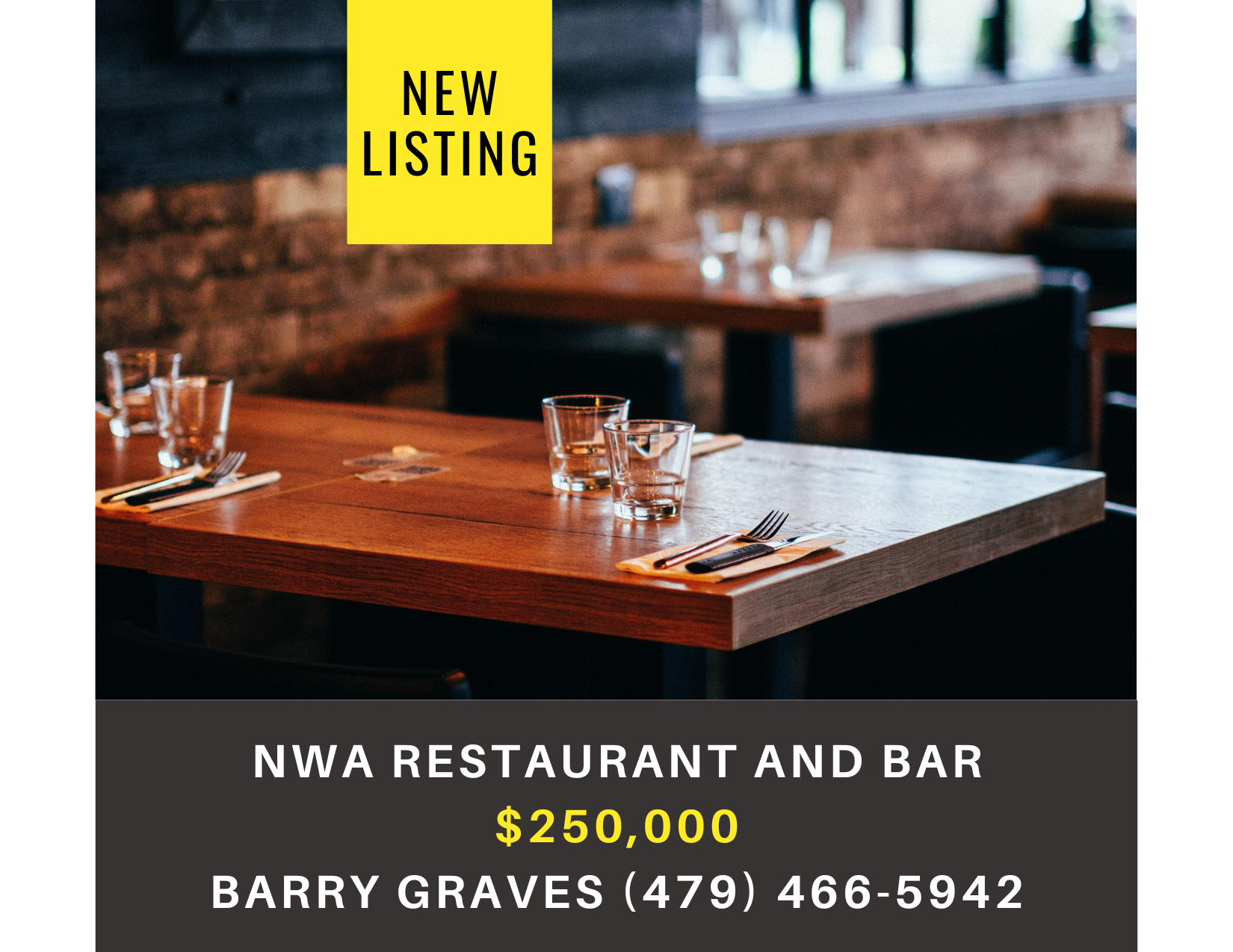       
  
     NW Arkansas Restaurant and Bar    Type:  Restaurant, Bar, Hospitality  Location:  Northwest Arkansas   Price:  $250,000    Turnkey Fast-Casual Franchise Opportunity   Step into a thriving fast-casual bar and restaurant situated in a hi