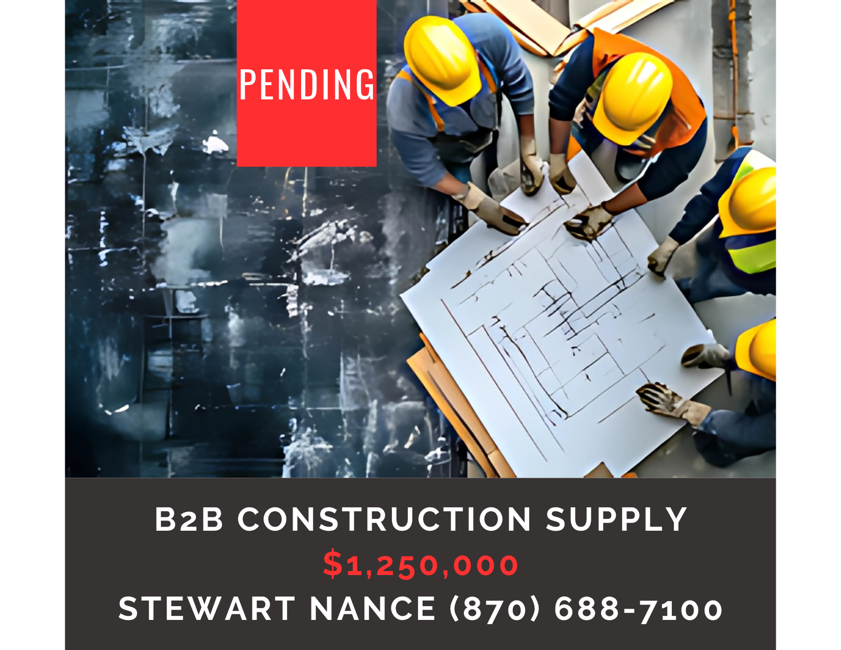       
  
     B2B Construction Supply   —SALE PENDING—    Type:  Supplier, Construction, Manufacturing  Location:  Southwest Missouri  Price:   $1,250,000   Established and successful underground construction supply house for mid-America with 2 doze