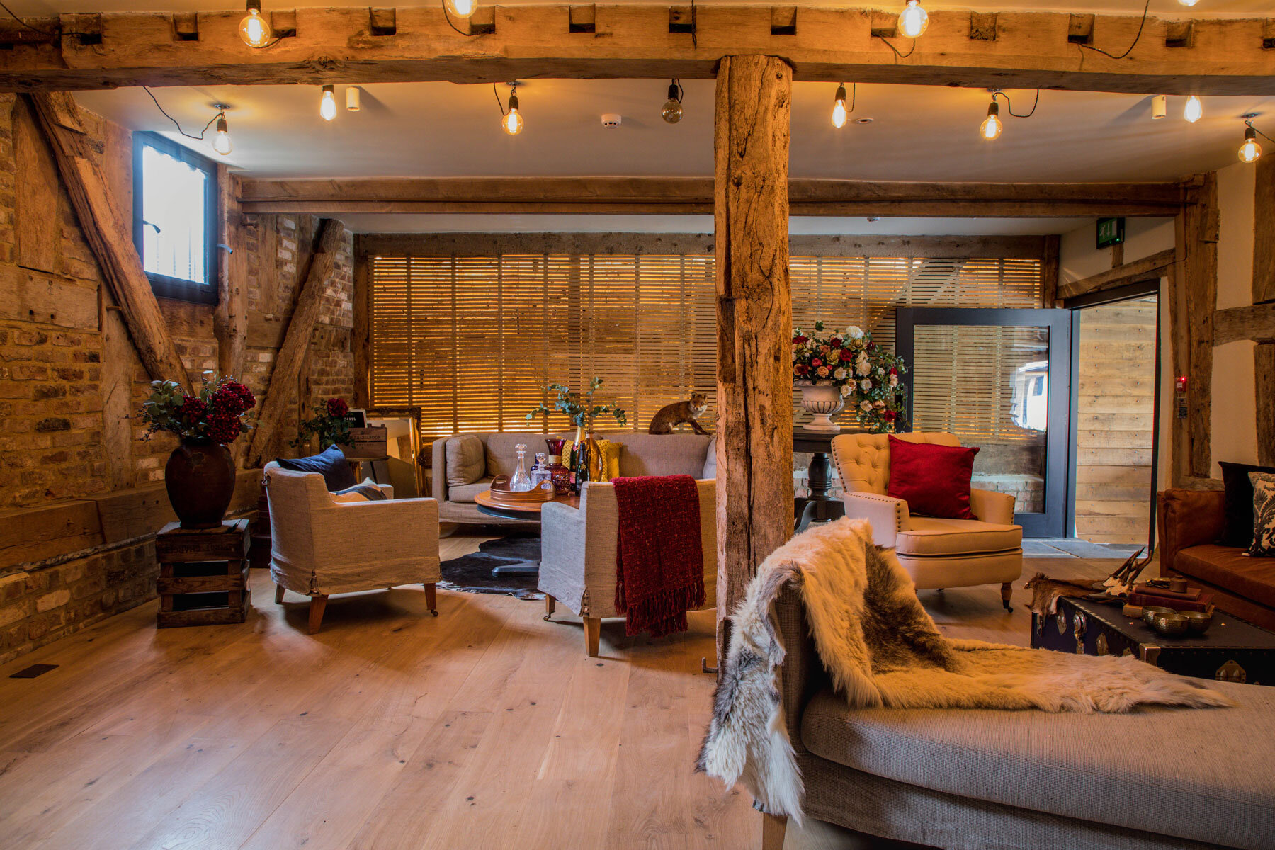 wide angle shot of the Cider Barn seating area