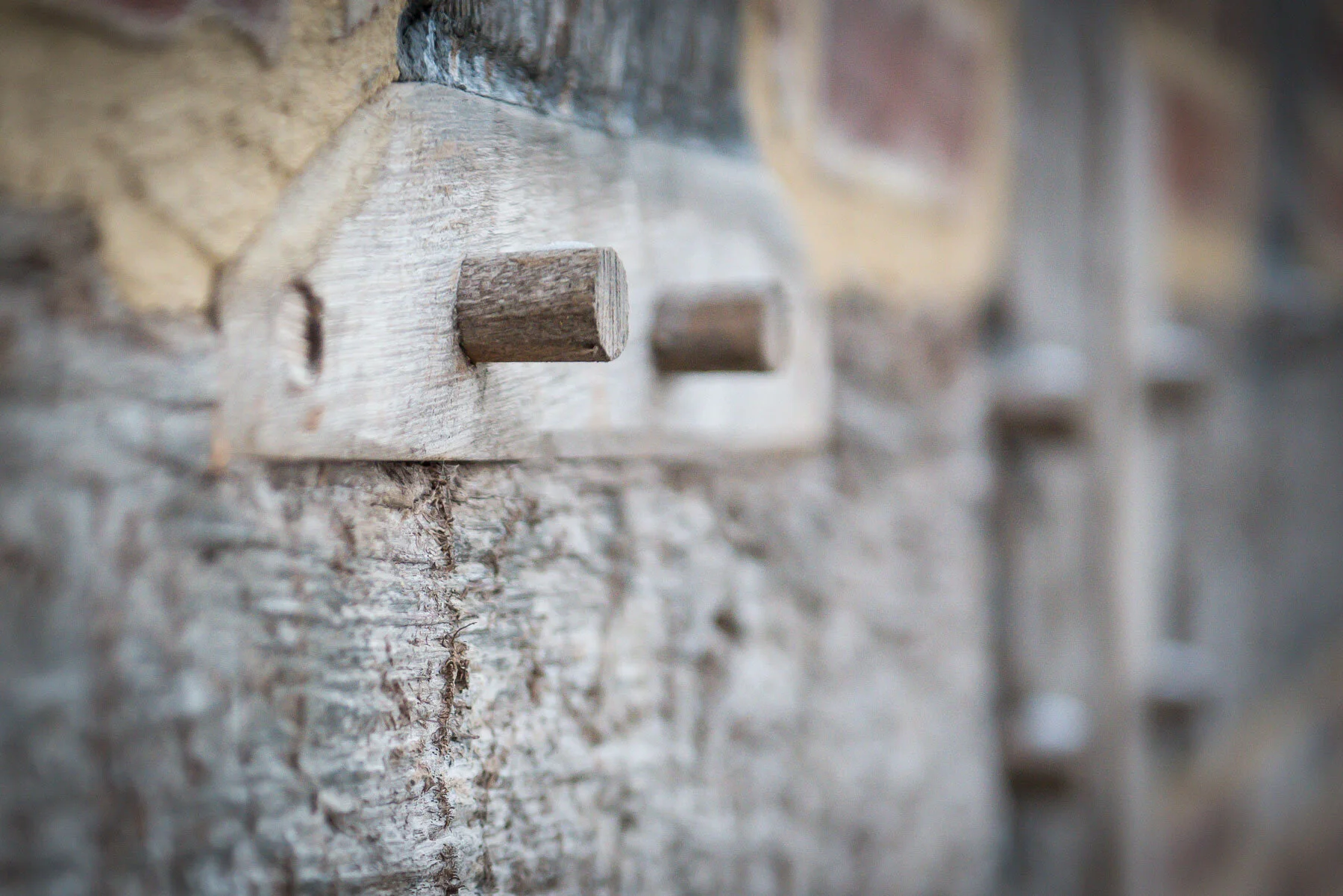 close up of barn timbers and exposed brickwork
