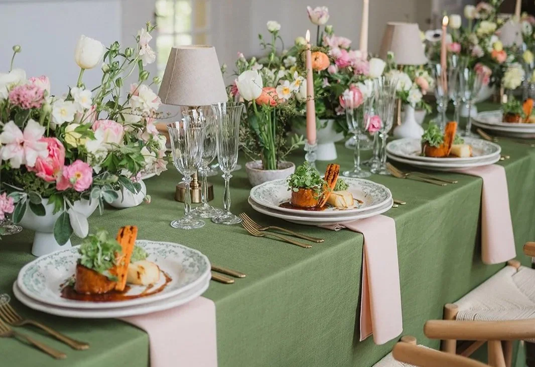 Elegant wedding breakfast featuring locally sourced seasonal ingredients prepared by Ross and Ross.