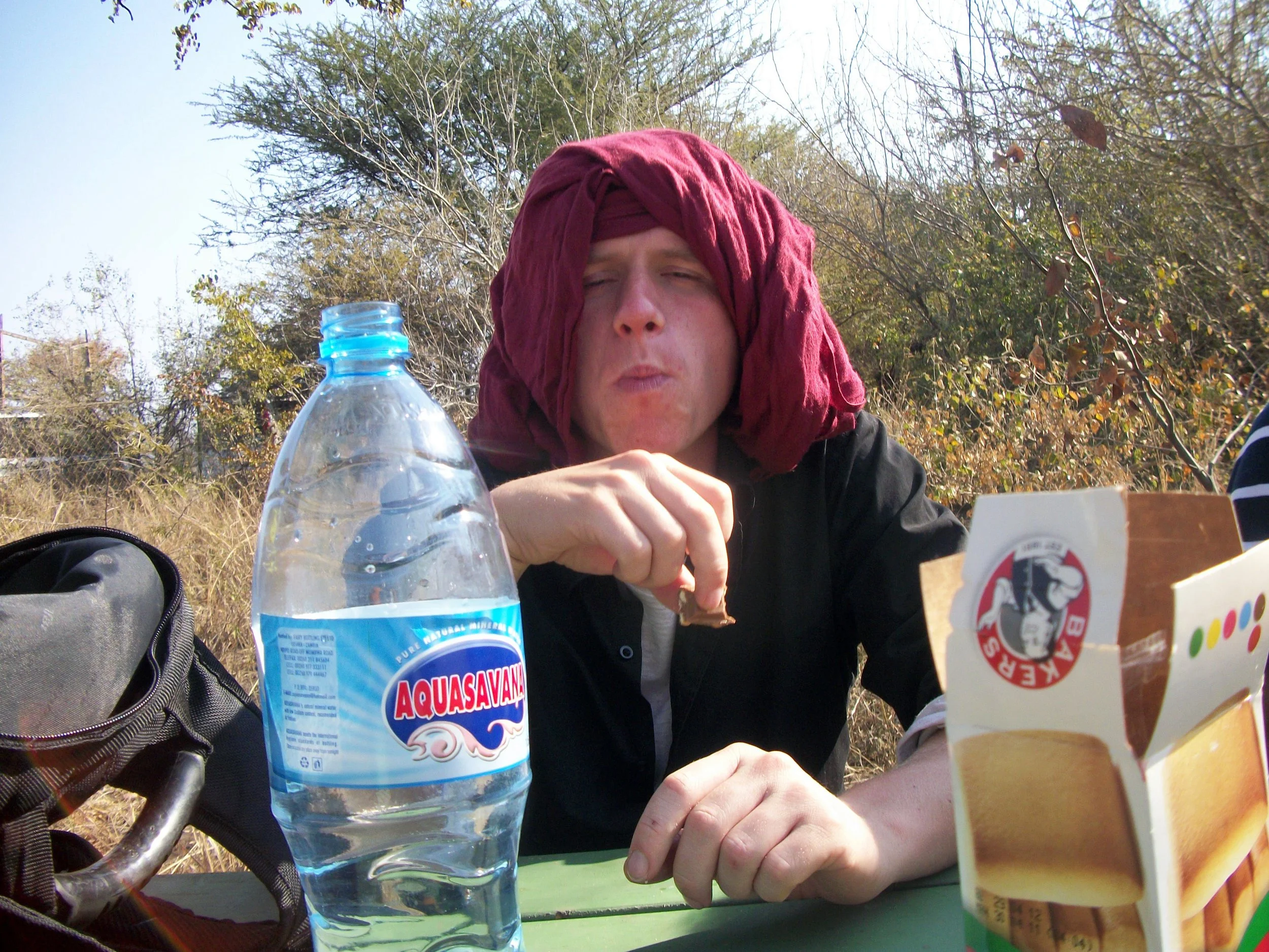 Sometimes the only thing you can do is have a biscuit. And wrap a scarf around your head to stop sunburn.