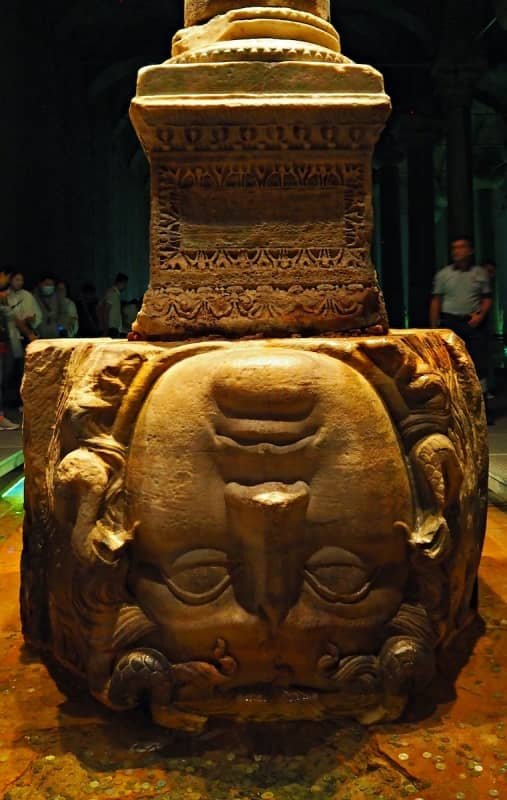 14 day travel itinerary turkey Upside down column of Medusa at Basilica Cistern, famous places of turkey