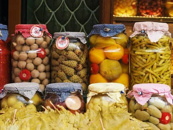 Close up of pickled vegetables at an Istanbul food market
