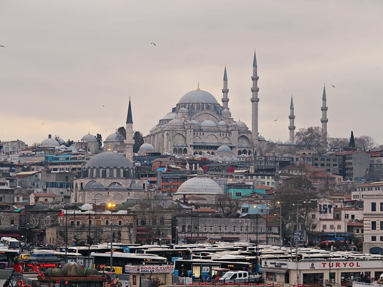 Istanbul in December weather - grey skies and a mosque on the hill in Istanbul