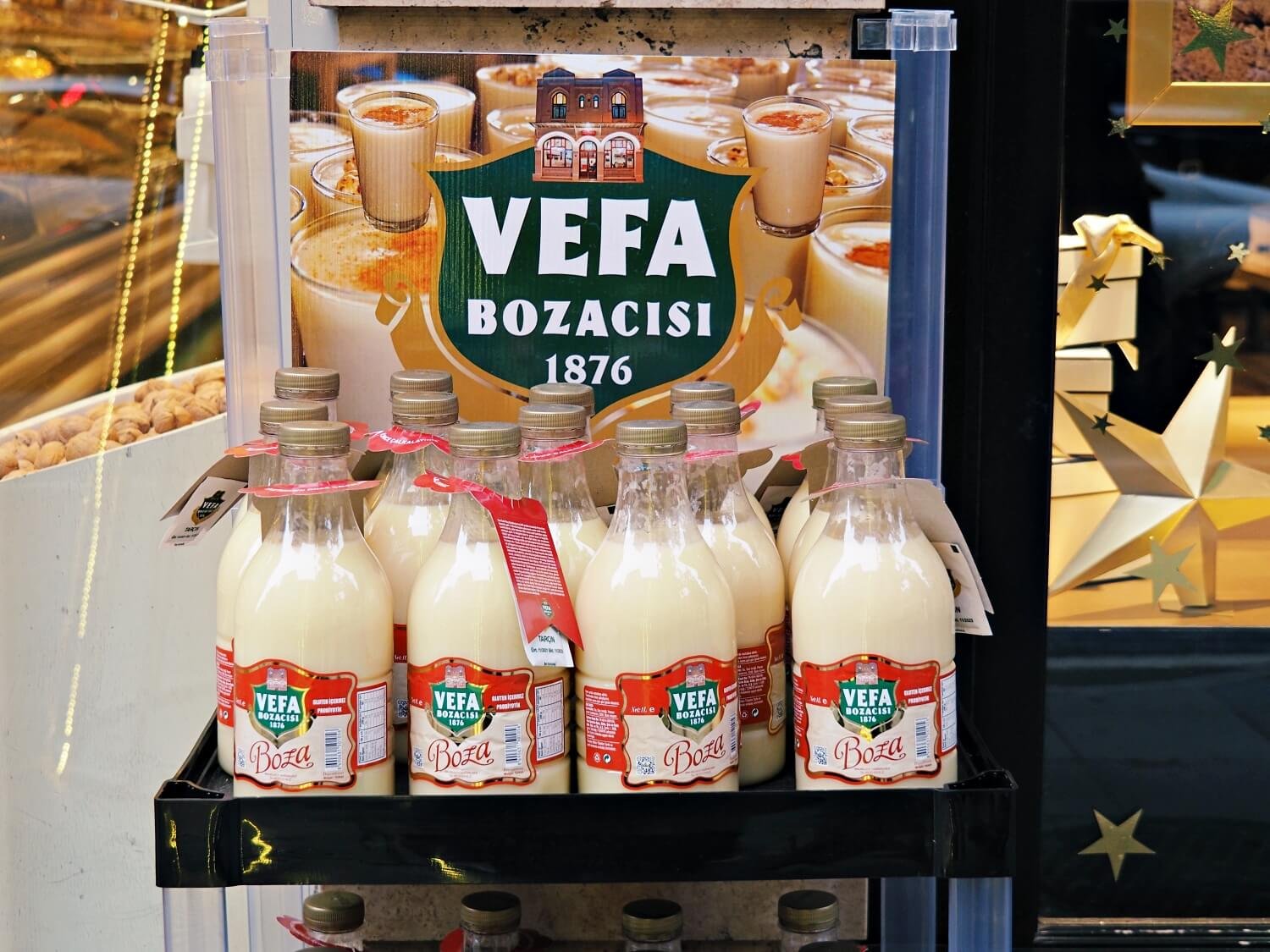 Bottles of Vefa Boza in Istanbul in winter