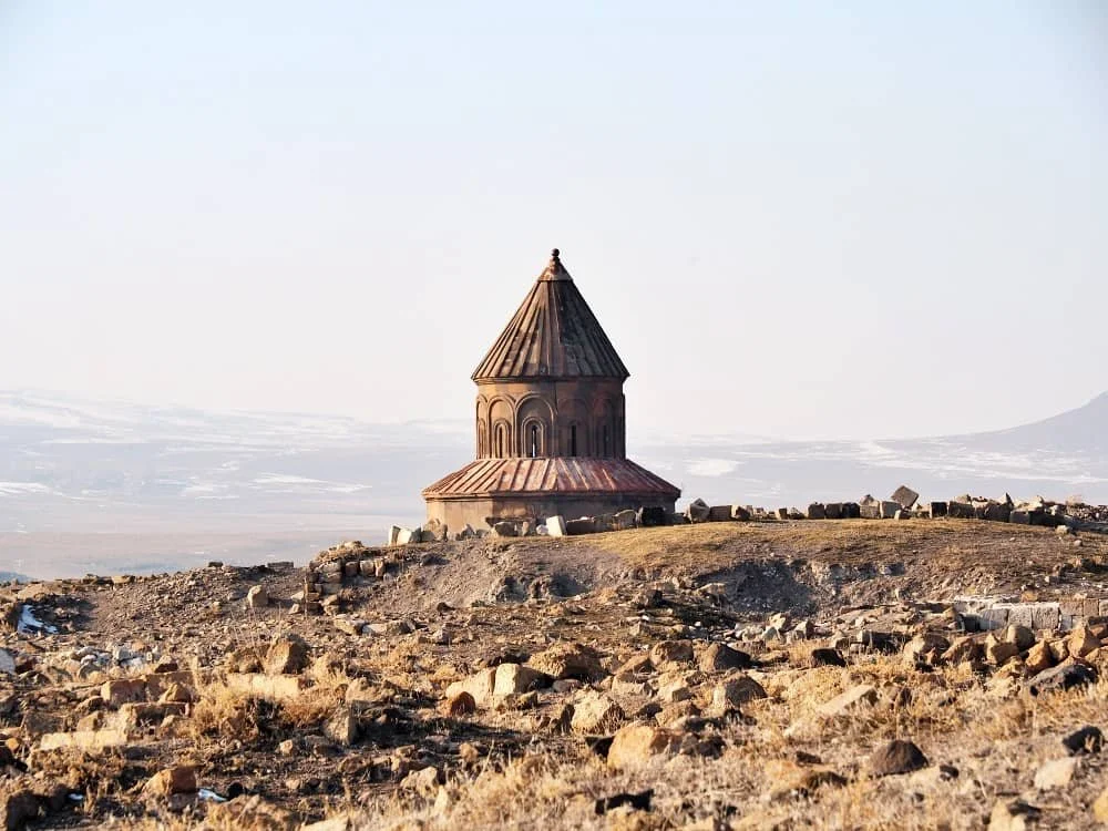 close up of the top of an ancient church in ani in kars 