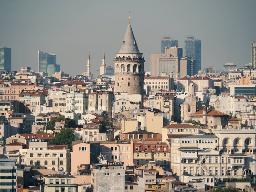 14 day travel itinerary turkey Galata tower from a distance surrounded by other buildings