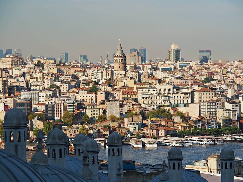 Galata Tower above other buildings as seen from Suleymaniye Mosque