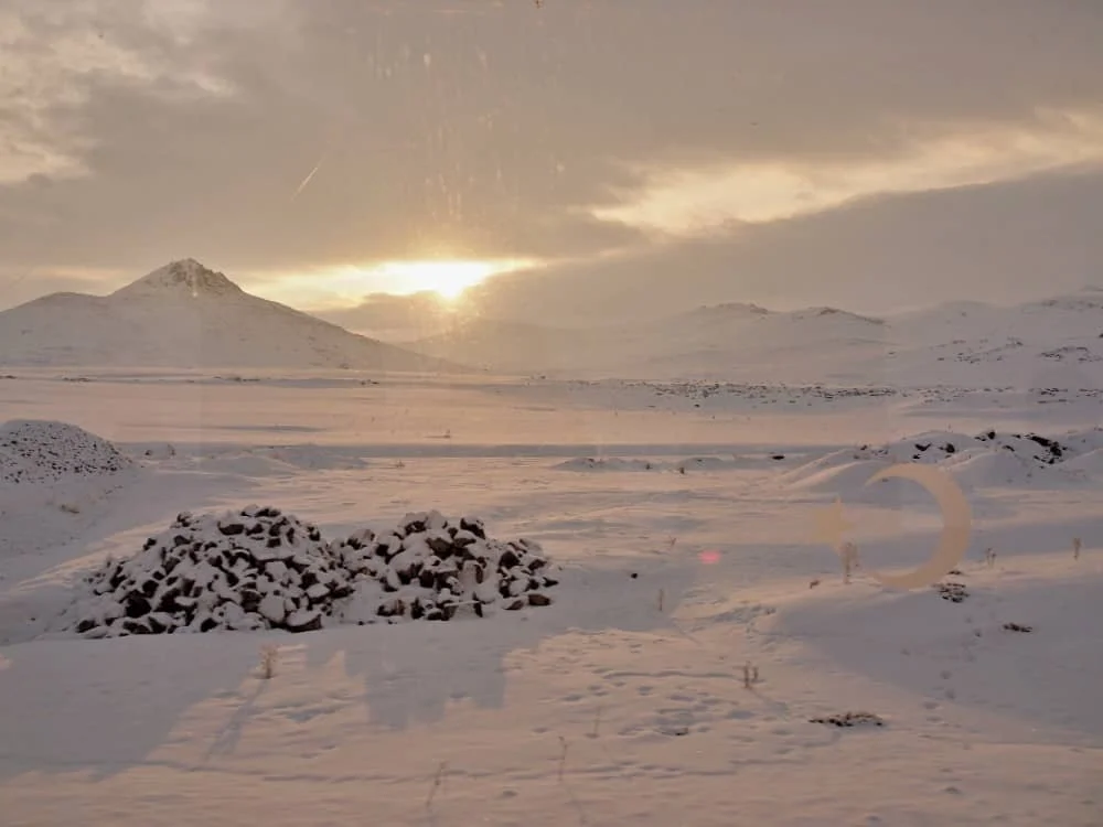 Sunrise over a snow covered landscape on the Eastern Express, doğu expresi ankara kars
